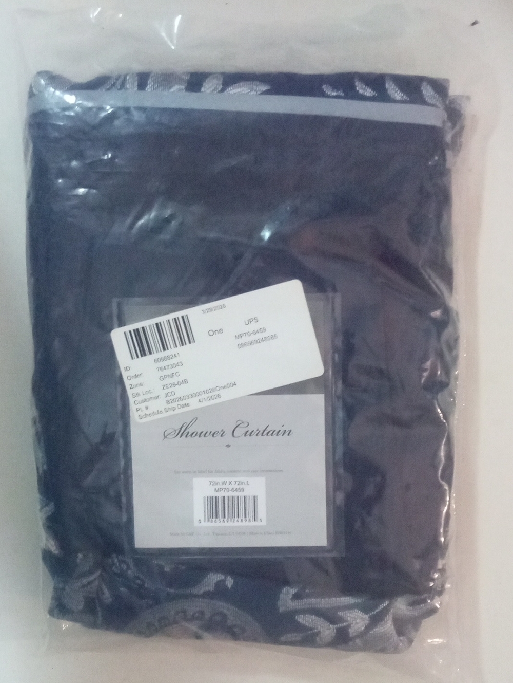 Shower Curtain - Navy Blue Damask Patterned New NWT $65